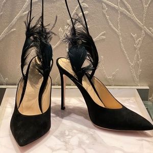 Gianvito Rossi Black Suede w/ Black Feathers - Size 41